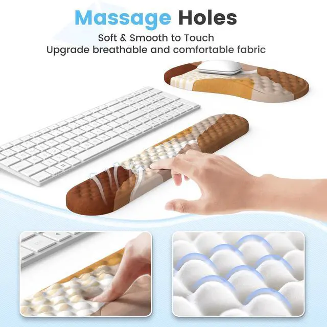 Alt view image 10 of 14 - Ergonomic Mouse Pad with Wrist Support and Keyboard Pad Set, 3 PCS Computer Carpal Tunnel Mouse Pads for Desk with Coaster, Memory Foam Mousepad for Home Office, Brown Boho