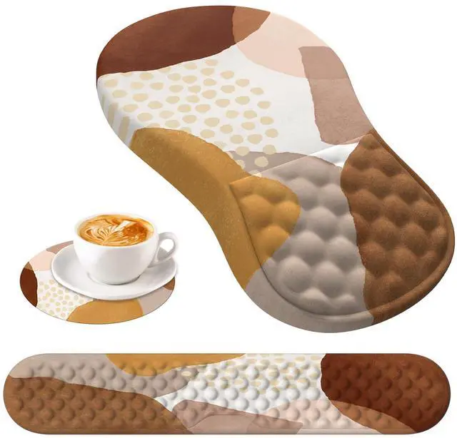 Alt view image 8 of 14 - Ergonomic Mouse Pad with Wrist Support and Keyboard Pad Set, 3 PCS Computer Carpal Tunnel Mouse Pads for Desk with Coaster, Memory Foam Mousepad for Home Office, Brown Boho
