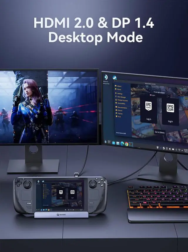 Alt view image 11 of 14 - Steam Deck Dock Dual Monitor, 7 in 1 Steam Deck Docking Staion wtih HDMI 2.0 & DisplayPort 1.4 4K60Hz, 2*USB-A & USB-C 5Gbps, 1000Mb Gigabit, 100W Charging, Steam Deck Accessories