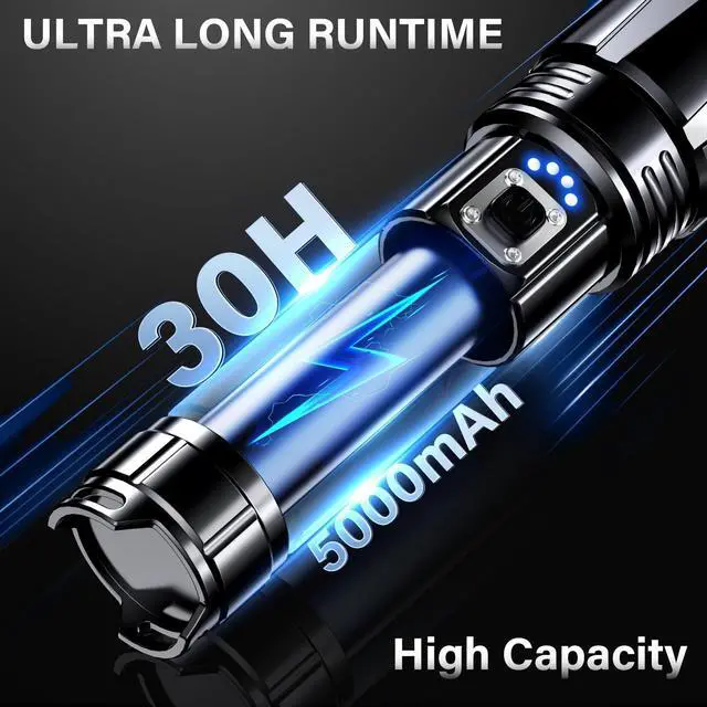 Alt view image 12 of 19 - Rechargeable LED Flashlight 99000 High Lumens, Super Bright Flashlights with Zoomable & USB C Rechargeable & 5 Light Mode & IPX-7 Waterproof, Powerful Flash Light for Home, Hiking, Camping