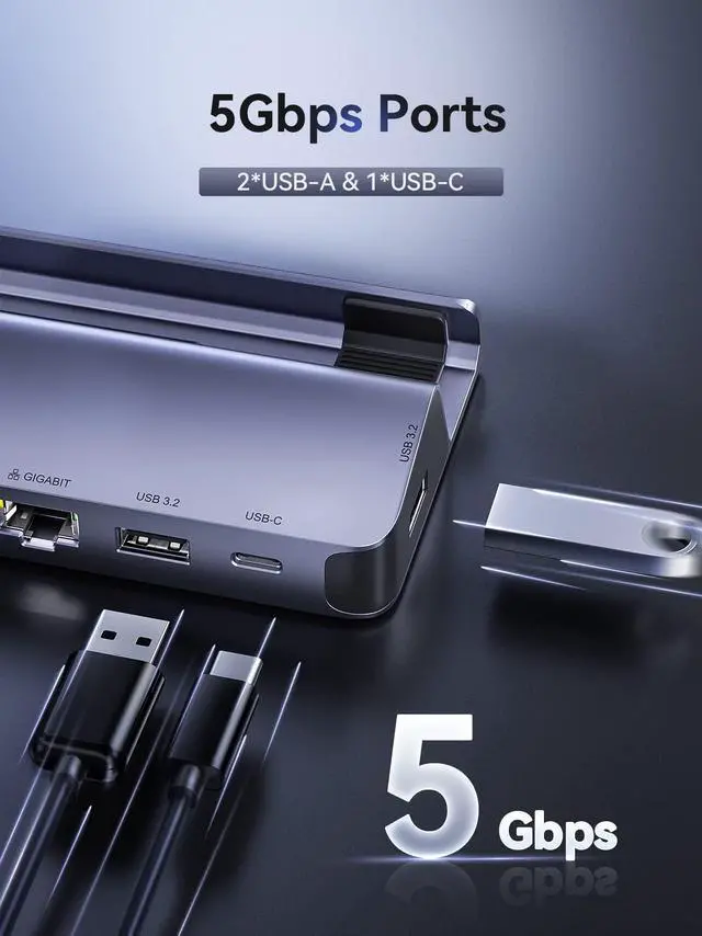 Alt view image 13 of 14 - Steam Deck Dock Dual Monitor, 7 in 1 Steam Deck Docking Staion wtih HDMI 2.0 & DisplayPort 1.4 4K60Hz, 2*USB-A & USB-C 5Gbps, 1000Mb Gigabit, 100W Charging, Steam Deck Accessories