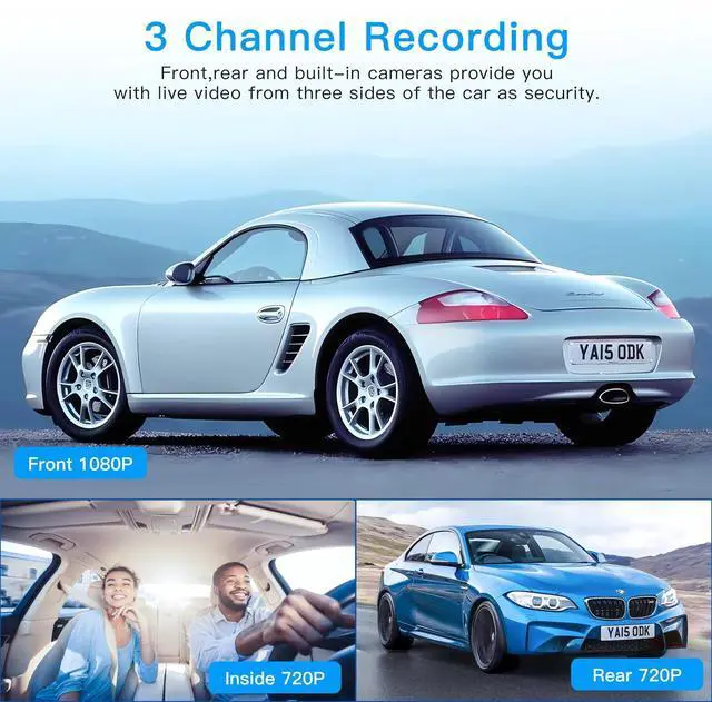 Alt view image 10 of 14 - 3 Channel Dash Cam WiFi FHD 1080P Car Camera, Front Dash Camera for Cars with 64GB Card, Mini Dashcams for Cars with Night Vision, 24 Hours Parking Mode, WDR, Loop Recording, G-Sensor, APP