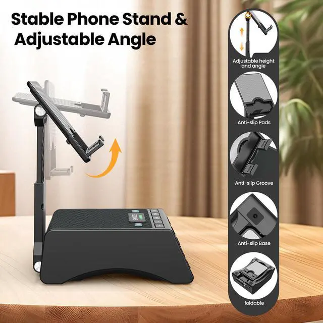 Alt view image 11 of 14 - Gifts for Men Women,Cell Phone Stand with Wireless Bluetooth Speaker,Adjustable Cool Tech Kitchen Gadgets,Unique Birthday Gift Idea for Him, Husband, BoyfriendBlack