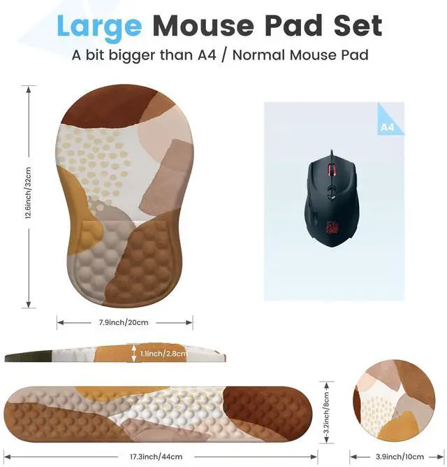 Alt view image 12 of 14 - Ergonomic Mouse Pad with Wrist Support and Keyboard Pad Set, 3 PCS Computer Carpal Tunnel Mouse Pads for Desk with Coaster, Memory Foam Mousepad for Home Office, Brown Boho