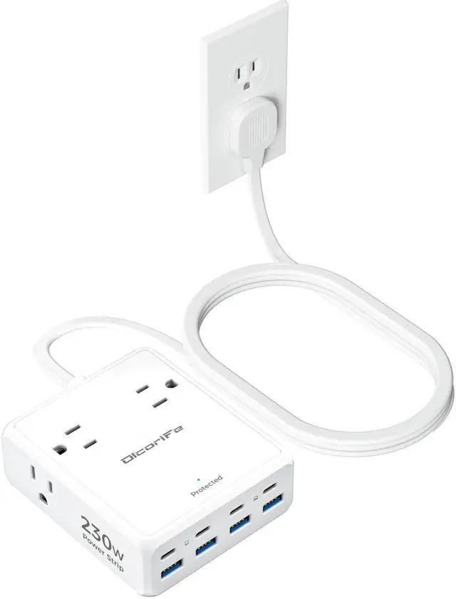 Alt view image 7 of 12 - 230W USB Power Strip, Ultra Thin Flat Plug Extension Cord 5FT, 4 AC Outlets 8 USB Ports(4 USB-C&4 USB A), 2000J Surge Protector, Home Office Dorm Travel Essentials