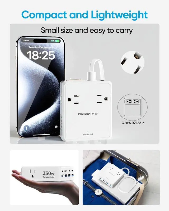 Alt view image 11 of 12 - 230W USB Power Strip, Ultra Thin Flat Plug Extension Cord 5FT, 4 AC Outlets 8 USB Ports(4 USB-C&4 USB A), 2000J Surge Protector, Home Office Dorm Travel Essentials