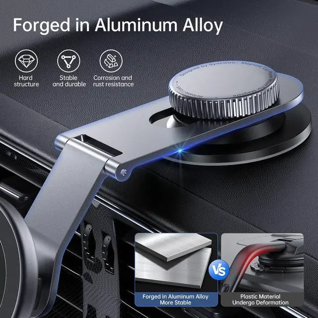 Alt view image 11 of 14 - Fits MagSafe Car Mount for Universal Dashboard,Tesla Screen, Magnetic Phone Holder for Car, Foldable Aluminum Alloy Arm,Super Stable Car Mount for iPhone 17 Pro Max 16 15 14 13 12&All Phones