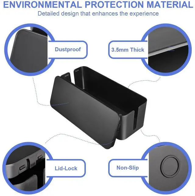Alt view image 10 of 14 - Cable Organizer Box Set of Three, Power Cover Cord Holder Surge Protector for Desk (Black)
