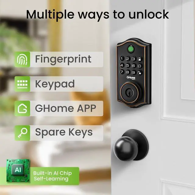 Alt view image 9 of 14 - Deadbolt Lock, Fingerprint Code Keyless Entry Door Lock for Front Door, Auto Lock, App Control, Digital Keypad deadbolt, Smart Door Lock for Home Airbnb Apartment Hotel Garage, Black