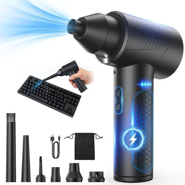 Alt view image 8 of 14 - Electric Air Duster 150000RPM Powerful Compressed Air Duster with LED Light, 3 Gears, 7500mAh Battery & Fast Charging, Rechargeable Air Blower for Computer, Keyboard, PC, Car, House & Outdoor