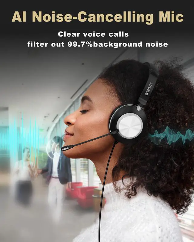Alt view image 9 of 11 - USB Headset with Microphone for PC, Wired Work Headset (One Ear) Computer Headphones with Noise Cancelling Mic, Mute, Volume Controls for Office Call Center Home Work Skype Zoom Team Meetings