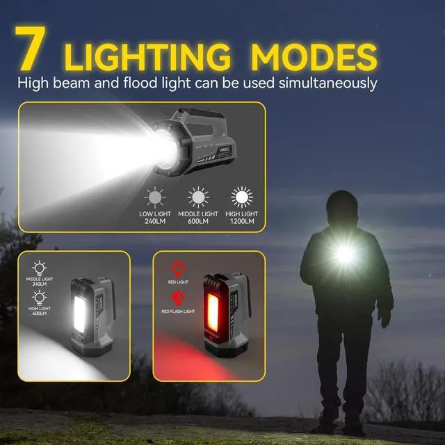 Alt view image 12 of 14 - Rechargeable LED 1500LM Flashlight, 8 Light Modes Portable Camping Lantern, 10400mAh Power Bank, IP67 Waterproof for Emergencies Power Outages, Hurricane Emergency, Hiking, Home, etc