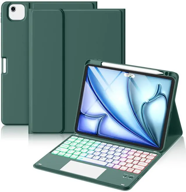 Alt view image 8 of 14 - for iPad Air 11 Inch & Air 5th 4th Generation Case with Keyboard - Multi-Touch Trackpad, 7 Colors Backlit, Detachable Stain Proof Folio Cover for iPad Pro 11-in 4th 3rd 2nd 1st Gen, Pine Green