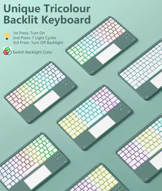 Alt view image 12 of 14 - for iPad Air 11 Inch & Air 5th 4th Generation Case with Keyboard - Multi-Touch Trackpad, 7 Colors Backlit, Detachable Stain Proof Folio Cover for iPad Pro 11-in 4th 3rd 2nd 1st Gen, Pine Green