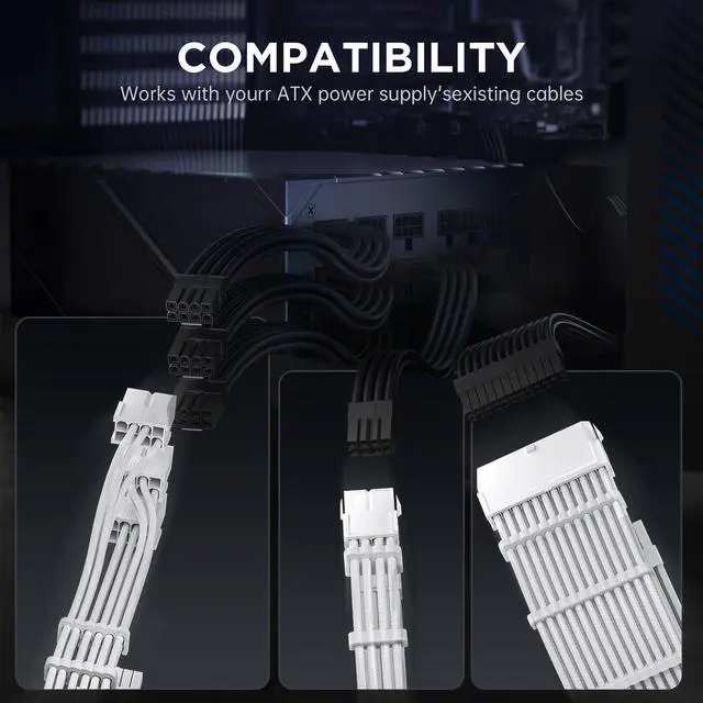 Alt view image 12 of 14 - 12VHPWR Cable Extension Kit, 16AWG Pcie 5.0 PSU Cable Extension Kit Soft Braided Power Supply Cable Extension, 24pin ATX /4+4pin EPS /12+4pin 30CM Length with Cable Combs