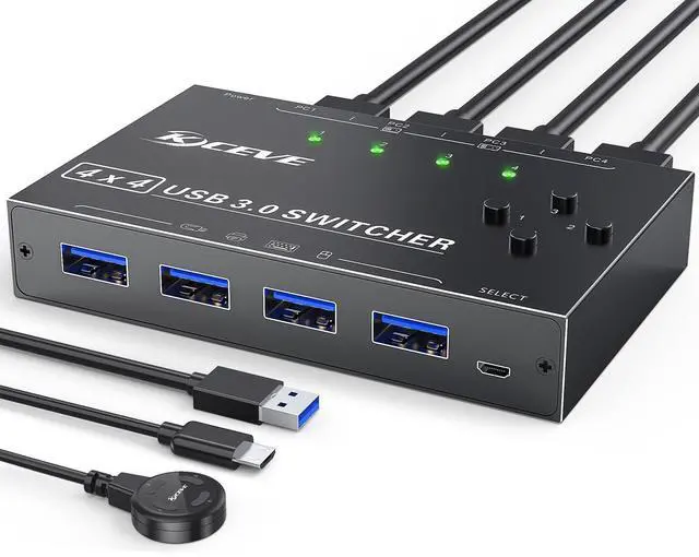 Alt view image 8 of 14 - USB 3.0 Switch Selector 4 Port,KVM Switcher 4 Computers Sharing 4 USB Devices,USB Peripheral Switcher for Keyboard Mouse Printer Scanner,with Wired Remote Button and 4 USB 3.0 Cable