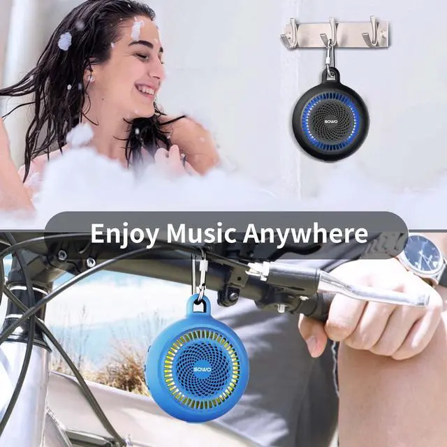 Alt view image 13 of 14 - Shower Bluetooth Speaker Waterproof - Small Portable Wireless Clip Speaker with Louder Volume and Powerful Bass - Colorful Lights and 10H Playtime - Lightweight for Camping,Kayak,Boat - Blue