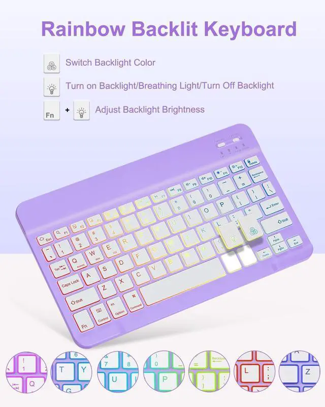 Alt view image 10 of 14 - Case with Keyboard Mouse for iPad A16 11th 10th Generation 11/10.9 inch,Rainbow Backlit Detachable Keypad Rotatable Magnetic Cover with Pencil Holder for iPad 11 2025 10 Gen 2022 Purple