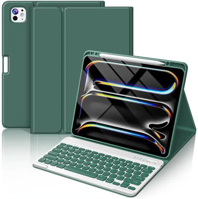 Alt view image 8 of 14 - Keyboard Case for iPad Pro 13 inch (M5/M4) 2025/2024, Magnetic Detachable Colorful Keys for iPad Pro 13 inch Case with Keyboard, Folio Case for iPad pro 13'' M5/M4 with Pencil Holder - Green