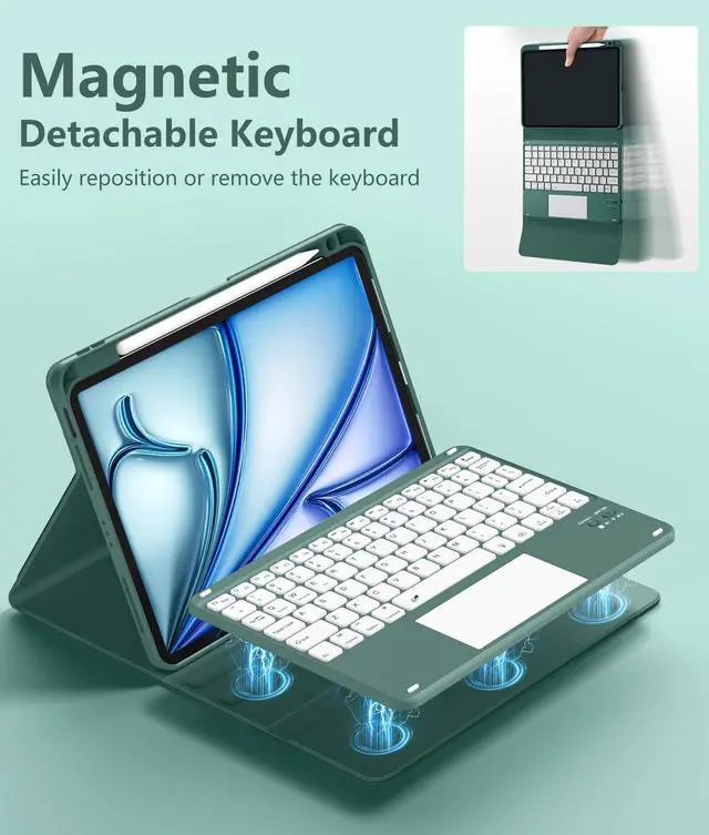 Alt view image 13 of 14 - for iPad Air 11 Inch & Air 5th 4th Generation Case with Keyboard - Multi-Touch Trackpad, 7 Colors Backlit, Detachable Stain Proof Folio Cover for iPad Pro 11-in 4th 3rd 2nd 1st Gen, Pine Green