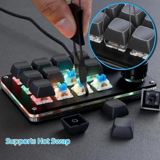 Alt view image 12 of 14 - Macro Programmable Keypad, One Handed Programmable Mechanical Keyboard, RGB Blue Switch Hot Swappable, 12 Keys 2 Knob Backlit Keypad for Working and Gaming, Black