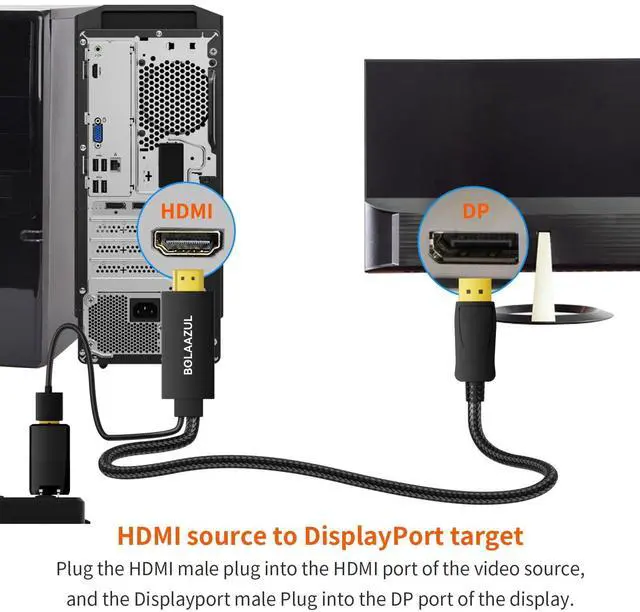 Alt view image 9 of 14 - Active 4K HDMI to Displayport 1.2 Converter Adapter Cable, from HDMI Source to DisplayPort Monitor Cable - Unidirectional M/M - for PS3/PS4/TV/Monitor/Projector