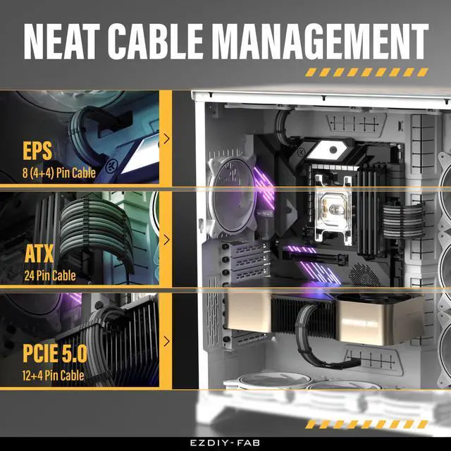 Alt view image 13 of 14 - 12VHPWR PSU Cable Extension Kit for RTX 50/40 Series,16AWG PCIE 5.0 Power Supply Cable Extension- 1x 24 Pin ATX /2X 8Pin (4+4) EPS / 1x12+4 Pin GPU,Sleeve Cable 300MM with Combs-Black Grey