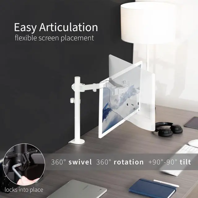 Alt view image 10 of 14 - Single Monitor Arm Desk Mount, Holds Screens up to 32 inch Regular and 38 inch Ultrawide, Fully Adjustable Stand with C-Clamp and Grommet Base, VESA 75x75mm or 100x100mm, White, STAND-V001W