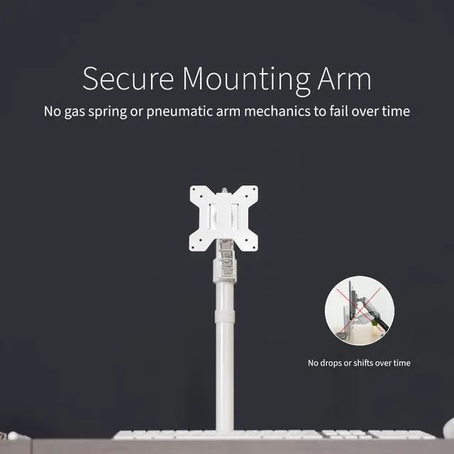 Alt view image 14 of 14 - Single Monitor Arm Desk Mount, Holds Screens up to 32 inch Regular and 38 inch Ultrawide, Fully Adjustable Stand with C-Clamp and Grommet Base, VESA 75x75mm or 100x100mm, White, STAND-V001W