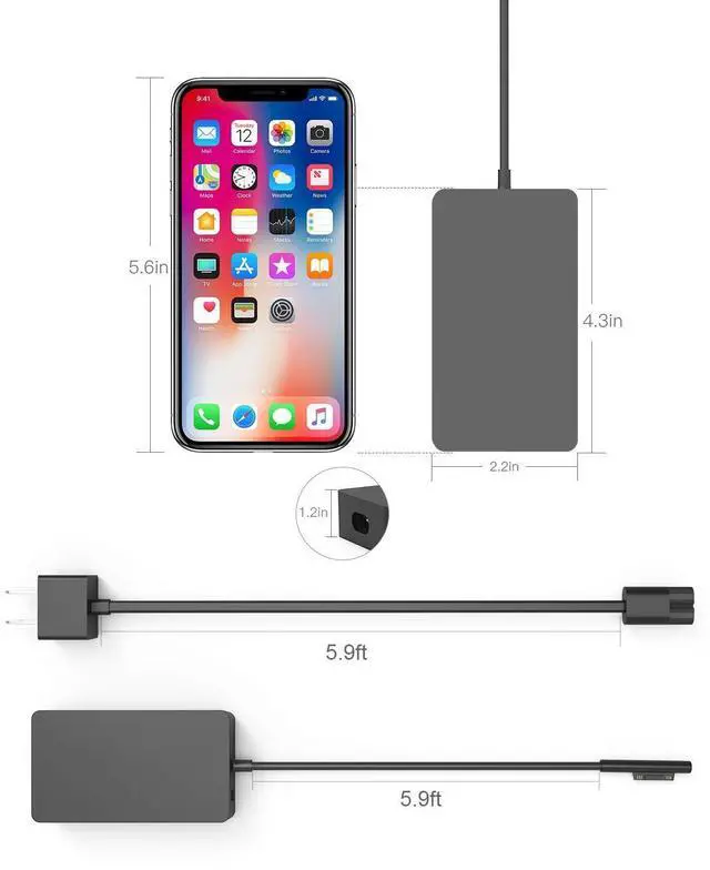 Alt view image 13 of 14 - Surface Book 2 Charger, 102W 15V 6.33A Surface Laptop Power Supply Compatible with Microsoft Surface Book 2/3 Surface Laptop 2/3/4/5 Surface Pro 9/8/7/6/5 DC Cable 5.9ft with USB 5V 1.5A