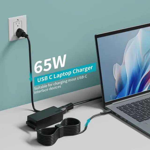 Alt view image 9 of 14 - USB-C Laptop Charger for Lenovo ThinkPad, Yoga, ThinkBook & Chromebook, Laptop Charger Type C AC Adapter with Power Cord, Chromebook Charger USB-C 65W/45W