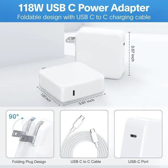 Alt view image 14 of 14 - Mac Book Pro Charger - 118W USB C Fast Charger Power Adapter Compatible with MacBook Pro/MacBook Air 16 15 14 13 Inch, M1 M2 M3 M4 M5, New iPad Pro and All USB C Device, Charge Cable 6.6ft