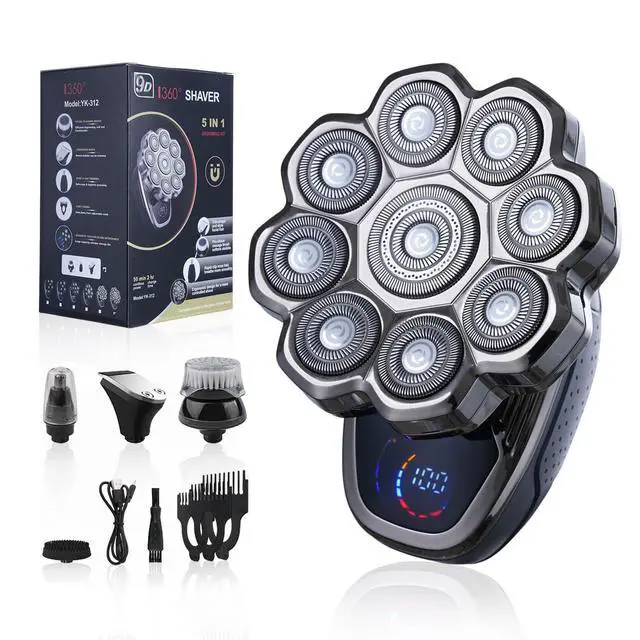 Alt view image 8 of 14 - 2025 New 9D Head Shavers for Bald Men, 5-in-1 Electric Razor Bawldy 9.0 Floating Pro Ultra Groomie Shaver IPX6 Waterproof with LCD Display Type-C Rechargeable Wet Dry Use Grooming Kit