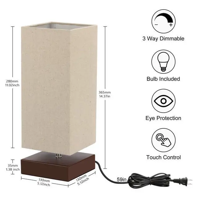 Alt view image 9 of 11 - Touch Control Table Lamp Bedside 3 Way Dimmable Touch Desk Lamp Modern Nightstand Lamp with Square Fabric Lamp Shade Simple Night Light for Bedroom Living Room Office, Led Bulb Included