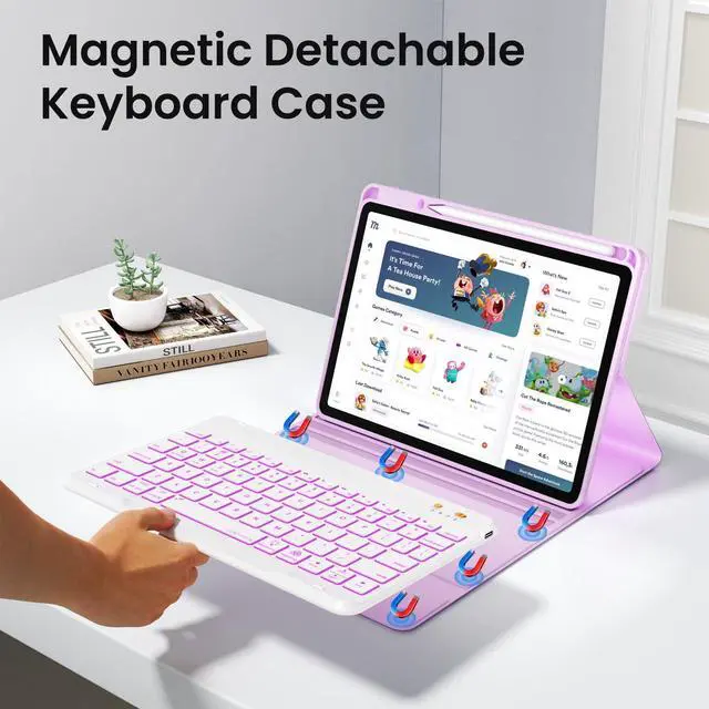 Alt view image 12 of 14 - Keyboard case for ipad Air 11 inch(M2 2024)/10.9 Inch Air 5th 4th Generation & iPad Pro 11 inch (1st/2nd/3rd/4th Gen)-Backlit Detachable Keyboard, Folio cover with upper easily Pencil Holder-(Purple)