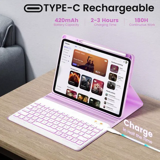Alt view image 14 of 14 - Keyboard case for ipad Air 11 inch(M2 2024)/10.9 Inch Air 5th 4th Generation & iPad Pro 11 inch (1st/2nd/3rd/4th Gen)-Backlit Detachable Keyboard, Folio cover with upper easily Pencil Holder-(Purple)