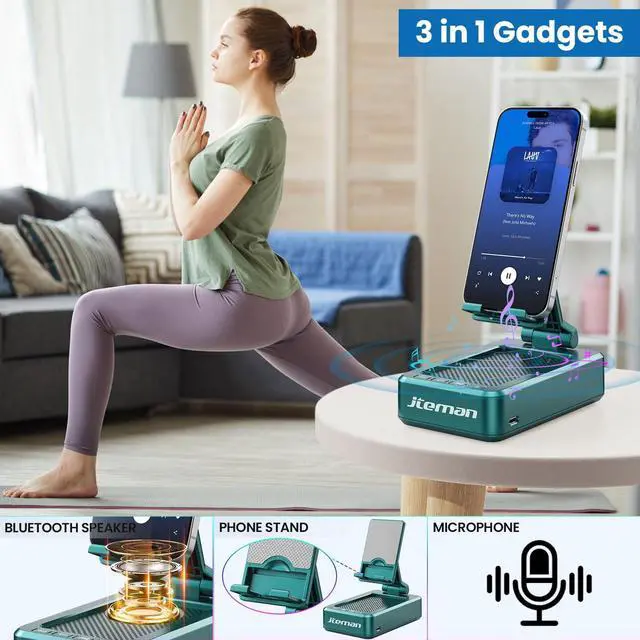 Alt view image 9 of 14 - Cell Phone Stand with Wireless Bluetooth Speakers,Angle Adjustable Strong Pedestal Phone Stand for Desk,HD Sound and Bass Bluetooth Speaker Compatible with All Mobile Phones(Green)