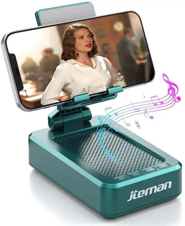 Alt view image 8 of 14 - Cell Phone Stand with Wireless Bluetooth Speakers,Angle Adjustable Strong Pedestal Phone Stand for Desk,HD Sound and Bass Bluetooth Speaker Compatible with All Mobile Phones(Green)