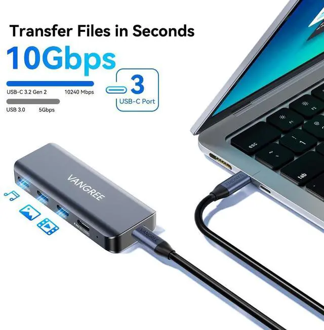 Alt view image 12 of 14 - 4-Port USB C Hub with 4K@60Hz Displayport, 3 USBC 3.2 10Gbps Ports, 100W Power Delivery, Detachable Cable, USB C Splitter Multiport Adapter for MacBook Pro/Air, iPad, iPhone 15, Portable Monitor