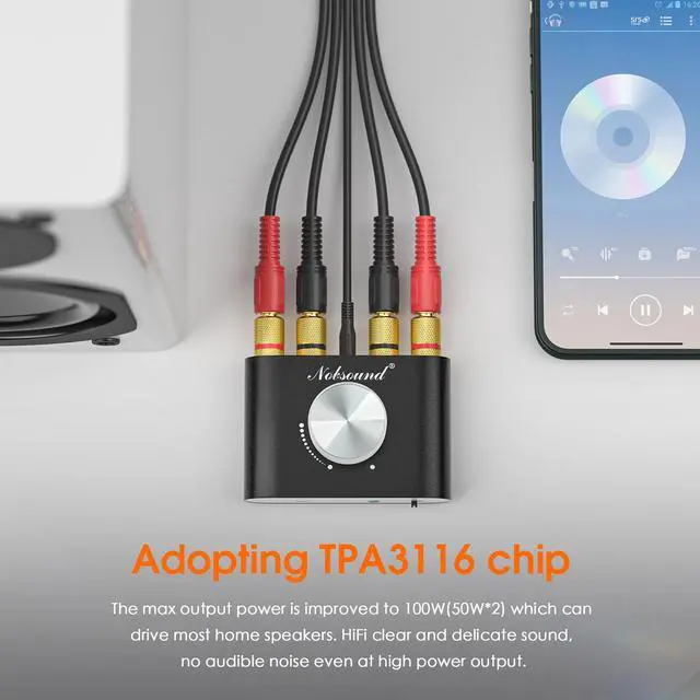Alt view image 9 of 14 - Mini Bluetooth 5.0 Power Amplifier, Stereo Hi-Fi Digital Amp 2.0 Channel 50W×2 with AUX/USB/Bluetooth Input, Wireless Audio Receiver, PC Sound Card with Power Supply (Black)