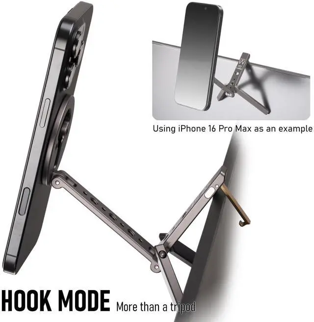Alt view image 11 of 14 - Ultra-Compact Magnetic Tripod for iPhone | Foldable Hook Design, 20 N52 Magnets, Cold Shoe & 1/4" Screw - Phone Stand for iPhone 12-17 & MagSafe Devices