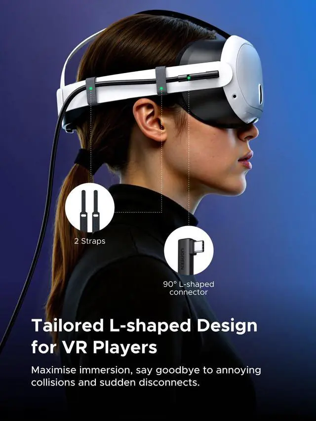 Alt view image 10 of 14 - USB 3.0 to USB-C Cable, Right Angle Cable for Oculus Quest 2/3 Link Cable for PC VR Gaming & Fast Charging, 5Gbps Data Transfer, 18W PD Power Delivery, 16FT
