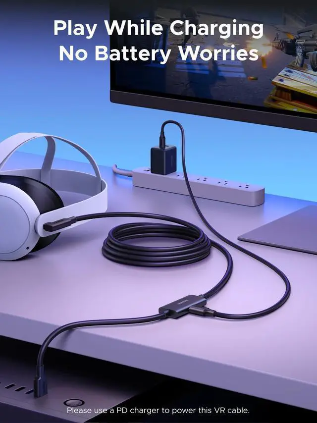 Alt view image 11 of 14 - USB 3.0 to USB-C Cable, Right Angle Cable for Oculus Quest 2/3 Link Cable for PC VR Gaming & Fast Charging, 5Gbps Data Transfer, 18W PD Power Delivery, 16FT