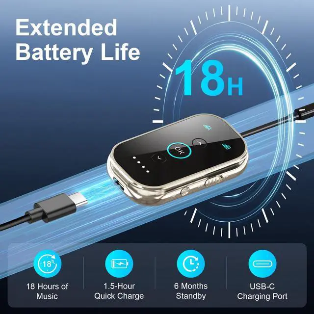 Alt view image 13 of 14 - Bluetooth 5.4 Transmitter Receiver - CNC Aluminum & Ceramic Glass | Dual Link for 2 AirPods/Headphones | aptX Adaptive/HD Audio | Wireless Transmitter for Airplane/TV/Car/Gym
