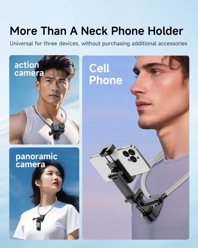 Alt view image 14 of 14 - Magnetic Neck Phone Holder with Light, Hands Free Selfie Tripod Chest Mount Filming for iPhone 16 Samsung GoPro DJI Insta360, Neck Phone Holder for Recording POV Video Vlog