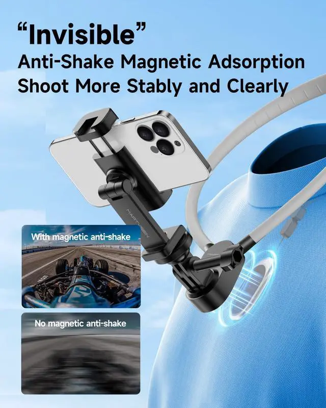 Alt view image 10 of 14 - Magnetic Neck Phone Holder with Light, Hands Free Selfie Tripod Chest Mount Filming for iPhone 16 Samsung GoPro DJI Insta360, Neck Phone Holder for Recording POV Video Vlog