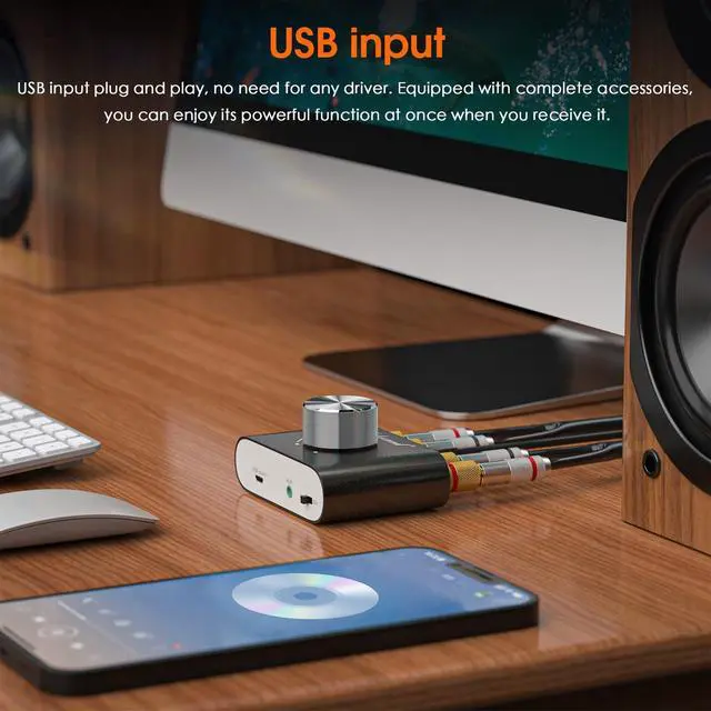Alt view image 11 of 14 - Mini Bluetooth 5.0 Power Amplifier, Stereo Hi-Fi Digital Amp 2.0 Channel 50W×2 with AUX/USB/Bluetooth Input, Wireless Audio Receiver, PC Sound Card with Power Supply (Black)