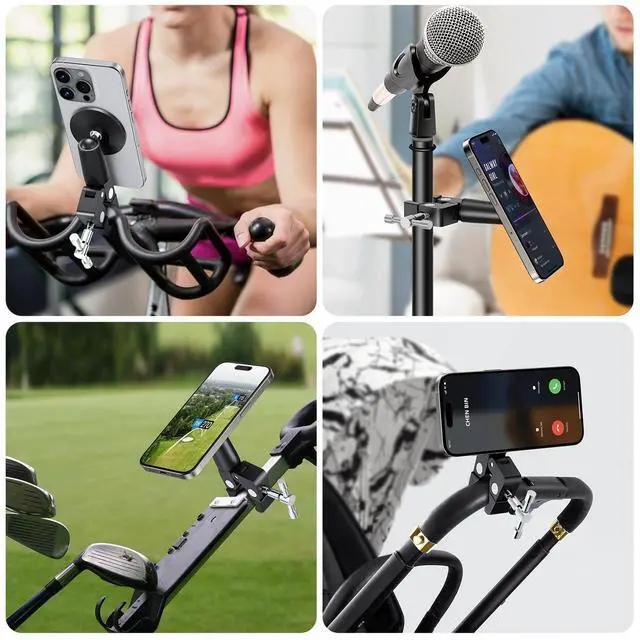 Alt view image 12 of 14 - Magnetic Phone Clamp Mount, Adjustable Phone Holder for Mic Stand/Music Stand/Golf Cart/Treadmill/Stroller/Shopping Cart/Stationary Bike, iPhone Clamp Mount for Magsafe iPhone 16 15 14
