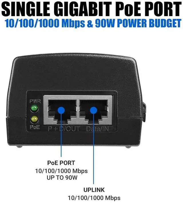 Alt view image 9 of 12 - Gigabit Power Over Ethernet PoE++ Injector | 90W | 802.3 af/at/bt | Plug & Play | up to 325 Feet