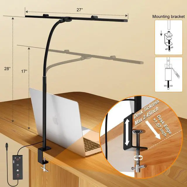 Alt view image 13 of 14 - LED Desk Lamps for Home Office,Smart Adjustable Swing Arm Desk Lamp with Clamp,Gooseneck Tall Clip on Desk Light for Sewing,Reading,Drawing,Workbench,Study,Screen,Crafting,Monitor Architect,Computer